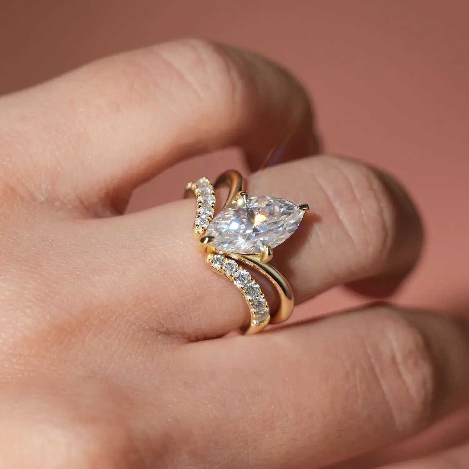 Chevron Marquise Cut Moissanite Diamond Solitaire Engagement Ring