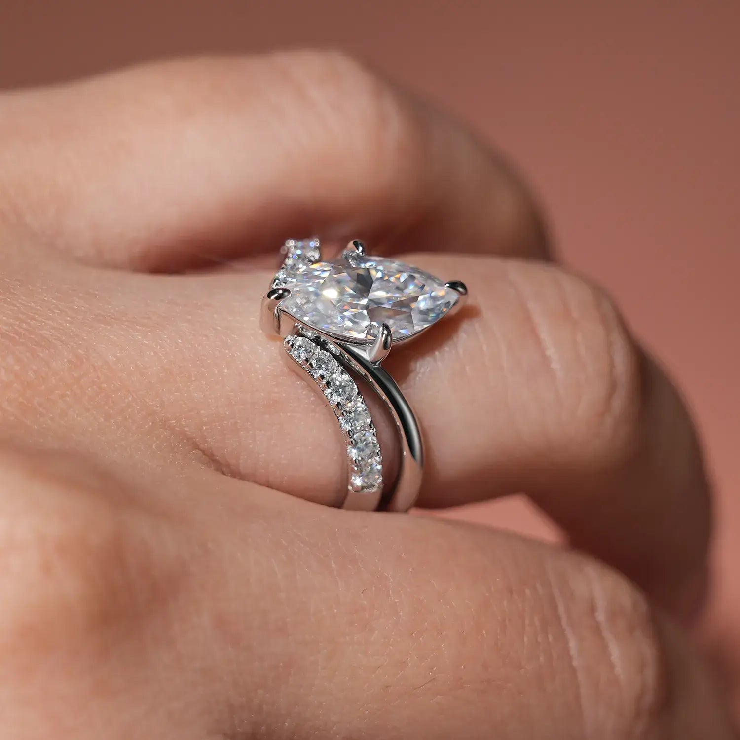 Chevron Marquise Cut Moissanite Diamond Solitaire Engagement Ring