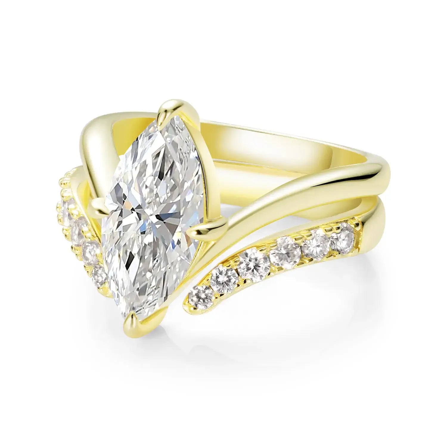 Chevron Marquise Cut Moissanite Diamond Solitaire Engagement Ring