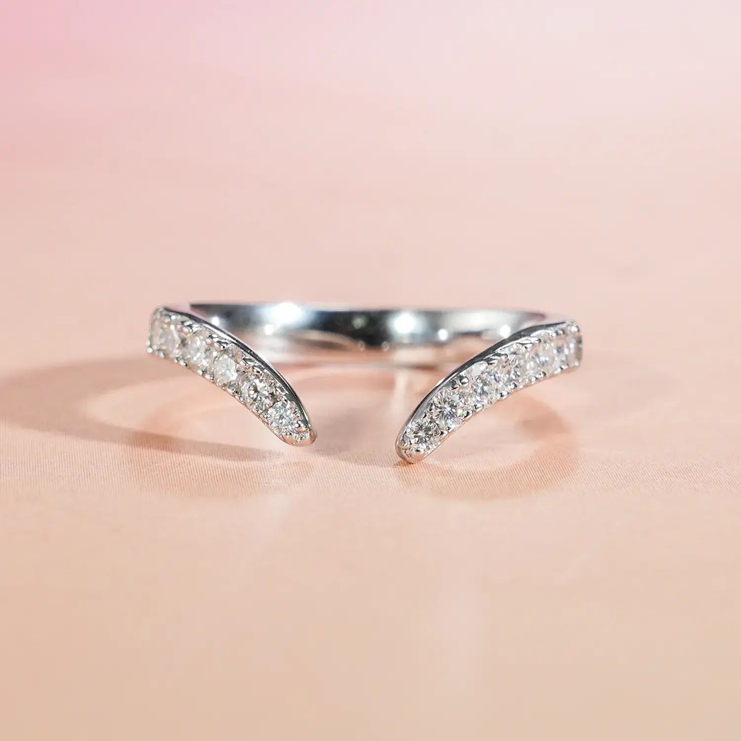 Curved Band Moissanite Diamond Pave Band Wedding Ring