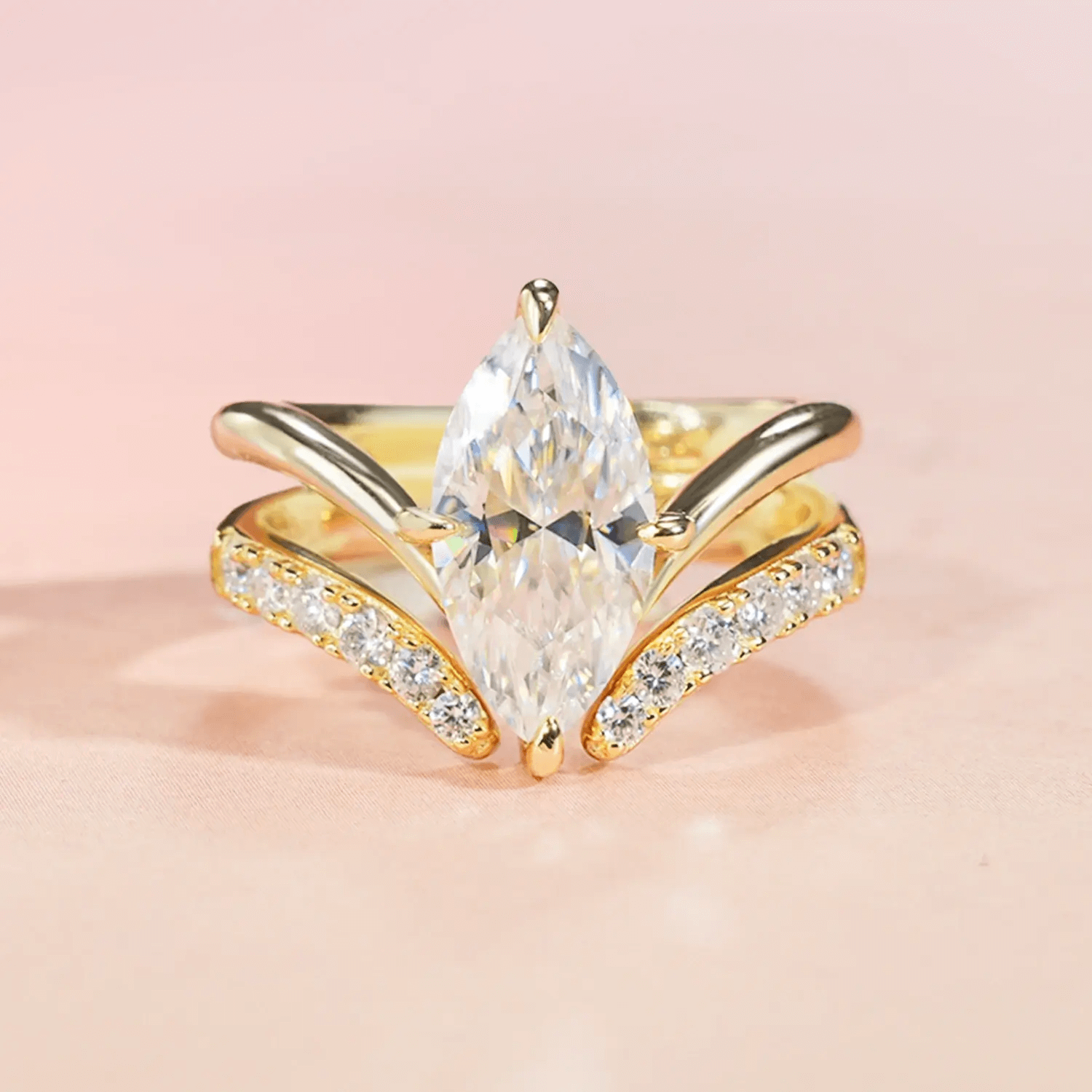 Chevron Marquise Cut Moissanite Diamond Stackable Engagement Ring