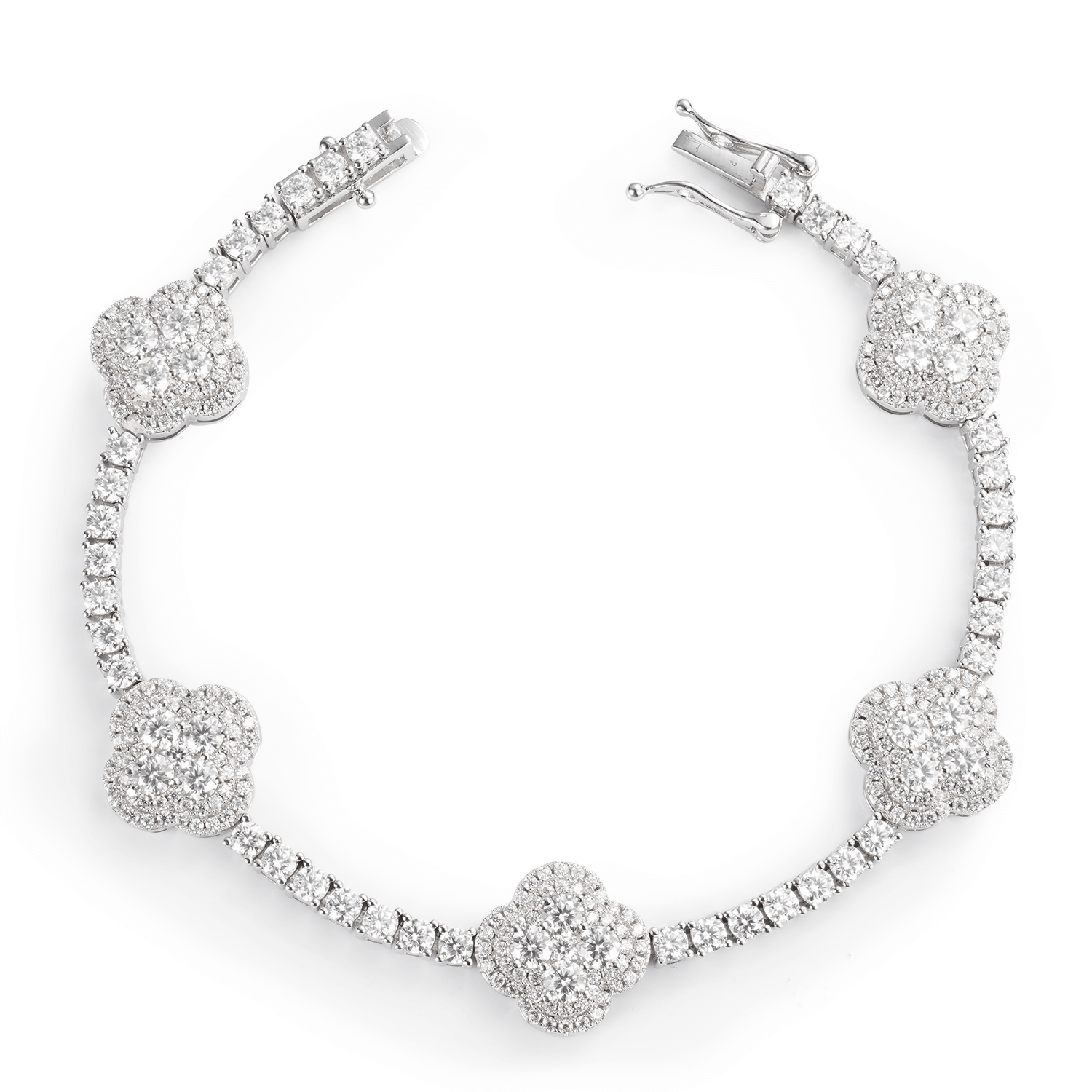 Black and White Moissanite Diamond Clover Tennis Bracelet