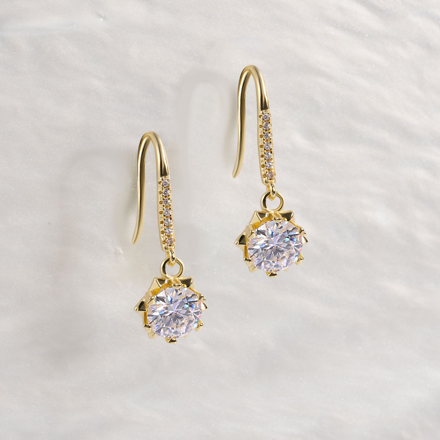 Sparkling Sunflower Moissanite Hook Earrings