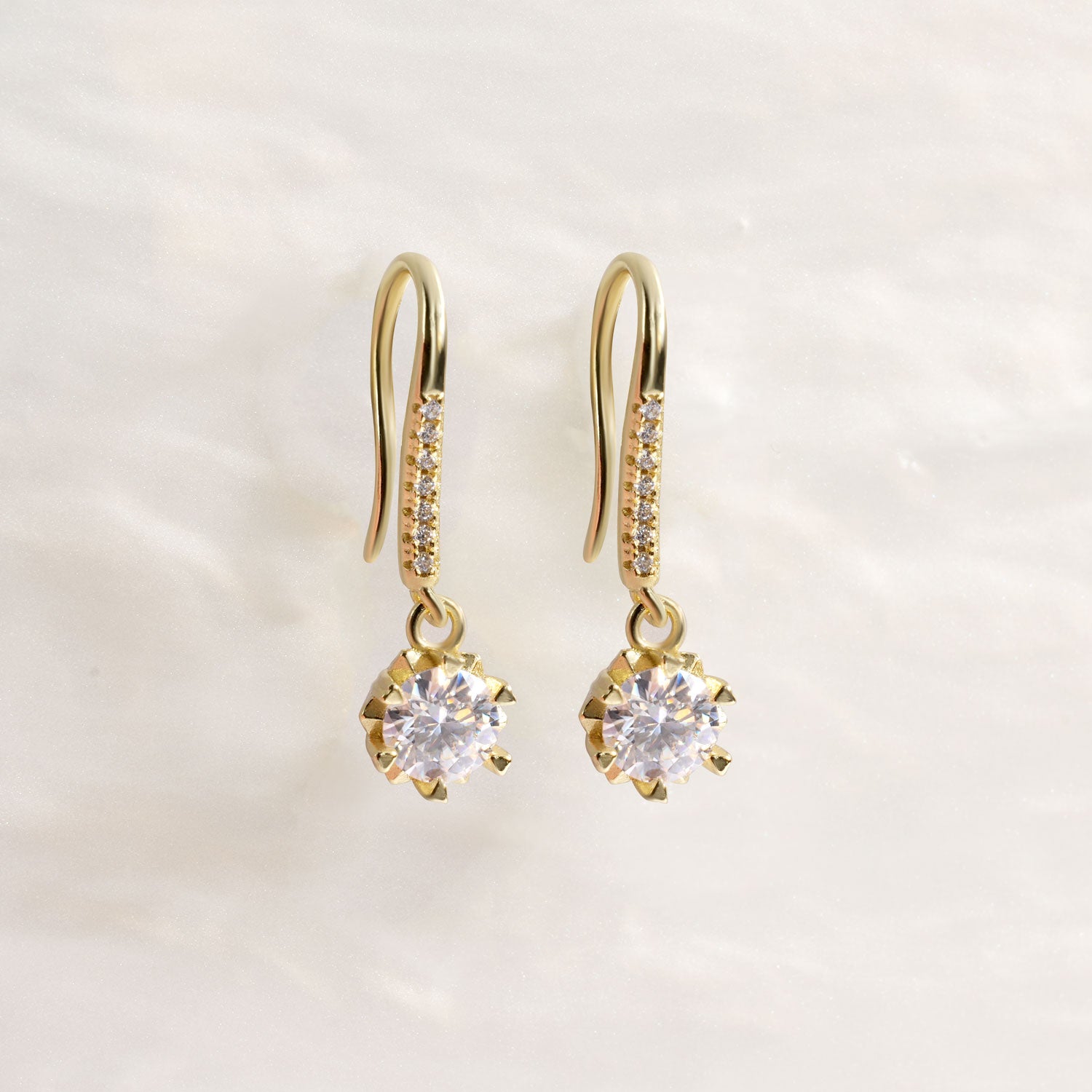 Sparkling Sunflower Moissanite Hook Earrings