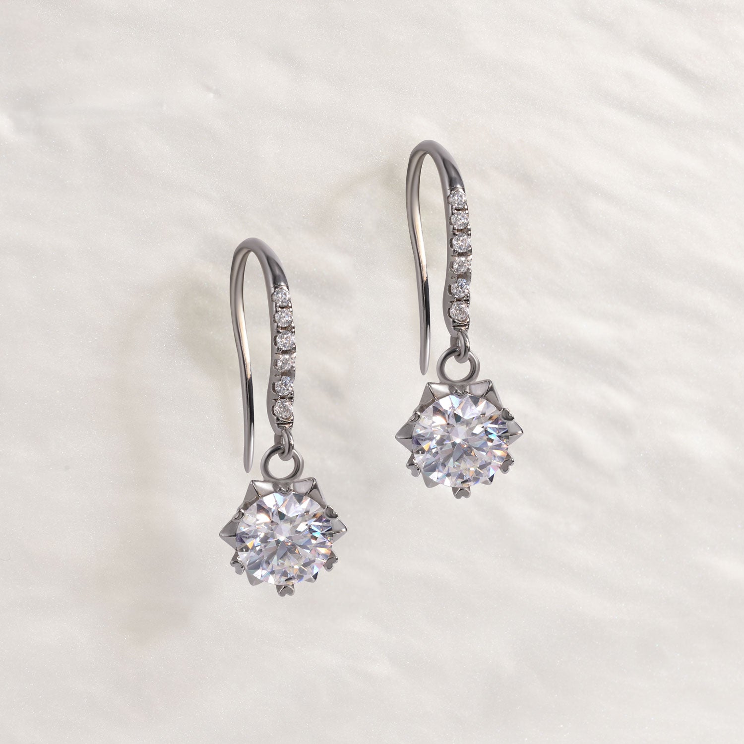 Sparkling Sunflower Moissanite Hook Earrings