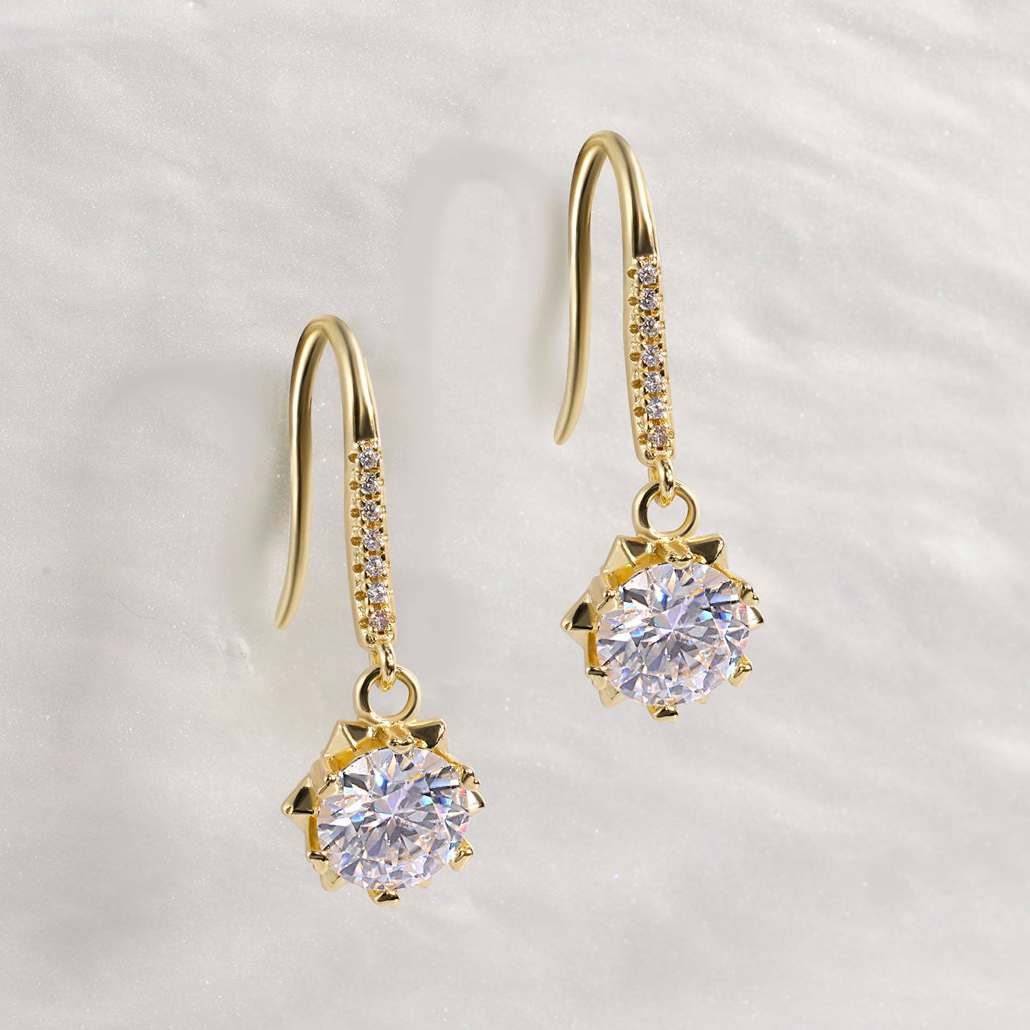 Sparkling Sunflower Moissanite Hook Earrings