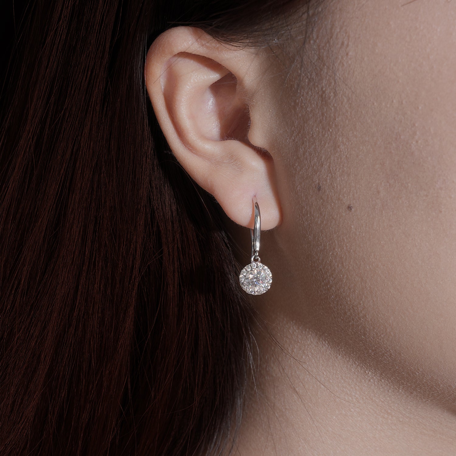 Luxe Halo Round Moissanite Hook Earrings