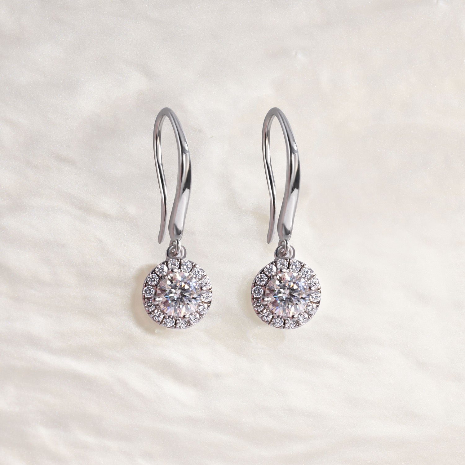 Luxe Halo Round Moissanite Hook Earrings