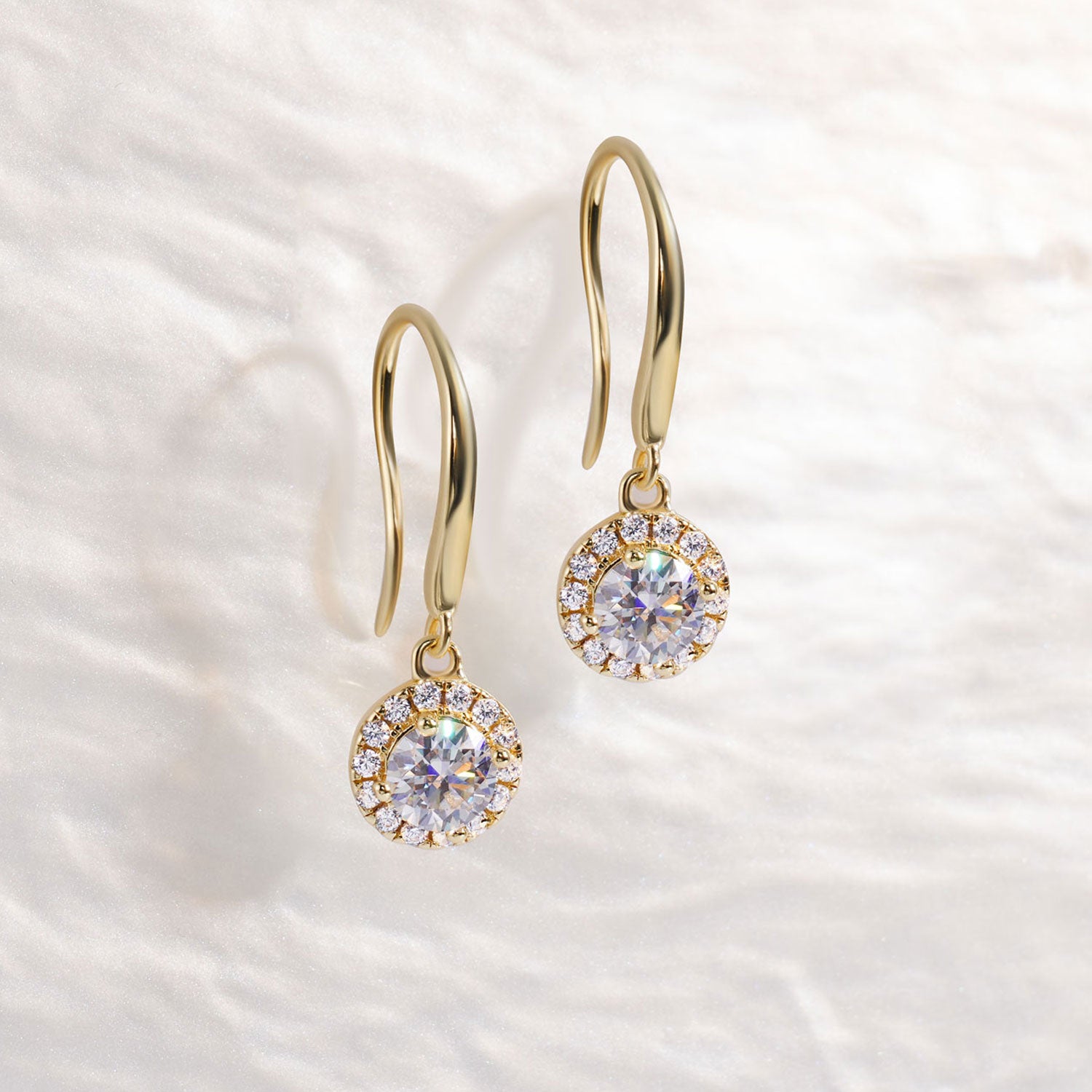 Luxe Halo Round Moissanite Hook Earrings