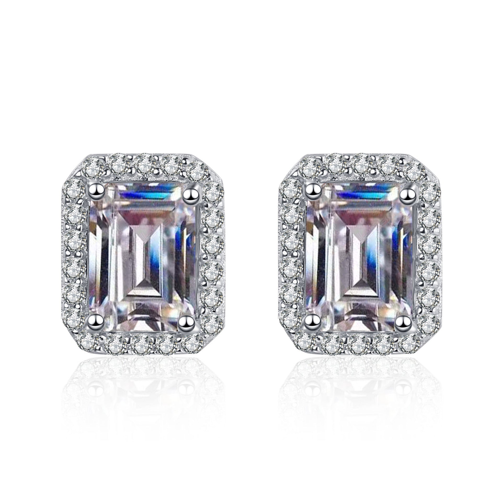 Luxe Halo Emerald Cut Moissanite Butterfly Back Earrings