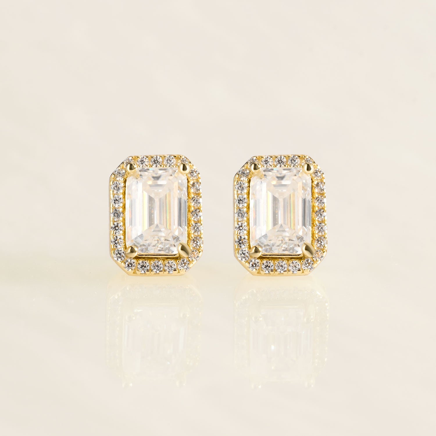 Luxe Halo Emerald Cut Moissanite Butterfly Back Earrings