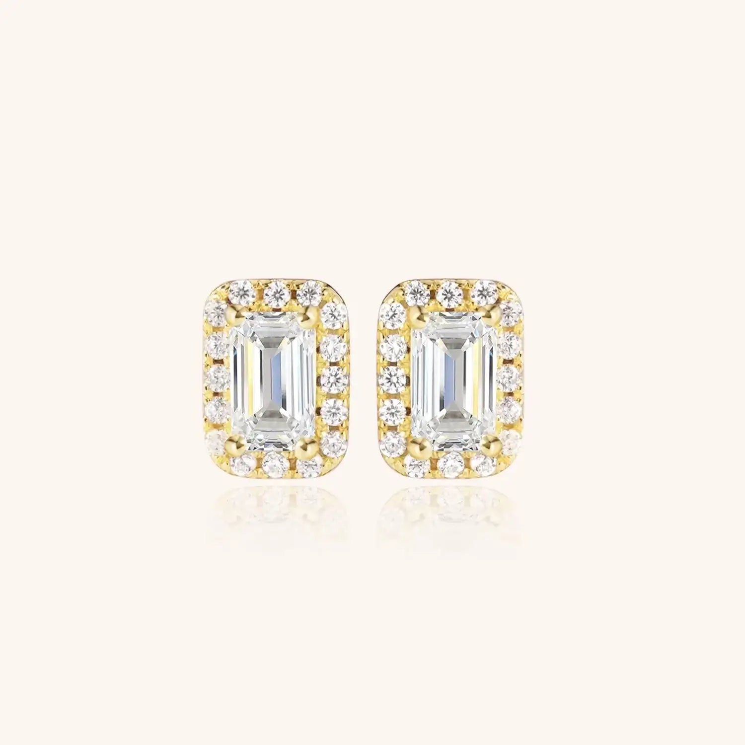 Luxe Halo Emerald Cut Moissanite Butterfly Back Earrings