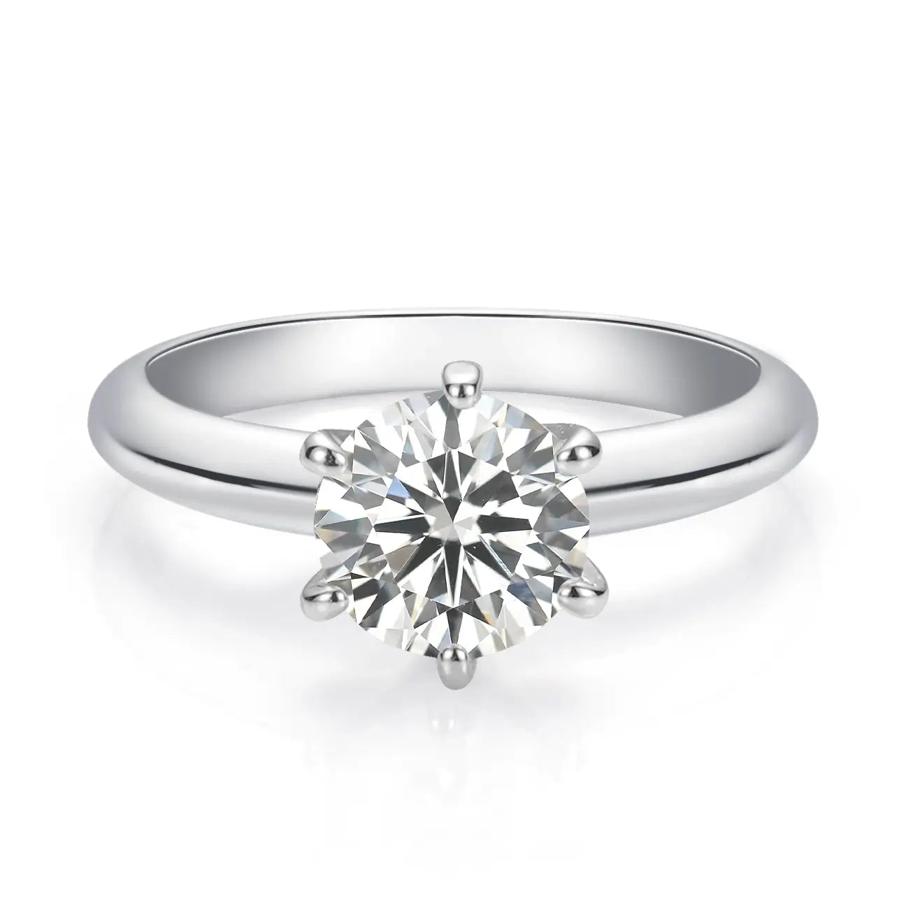 1CT Round Cut Classic Six-Prong Moissanite Diamond Engagement Ring