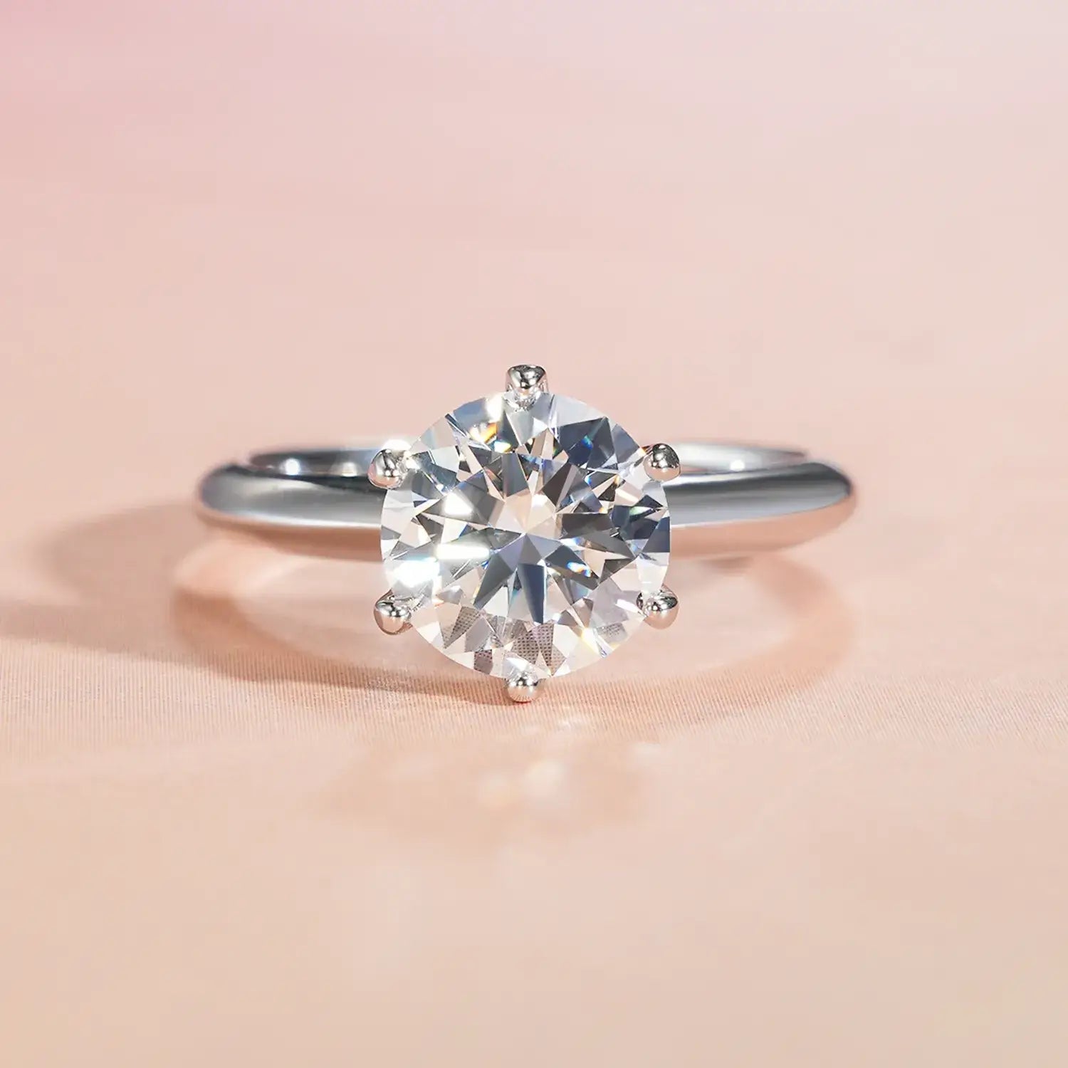 1CT 2CT 3CT Round Cut Classic Six-Prong Moissanite Diamond Engagement Ring