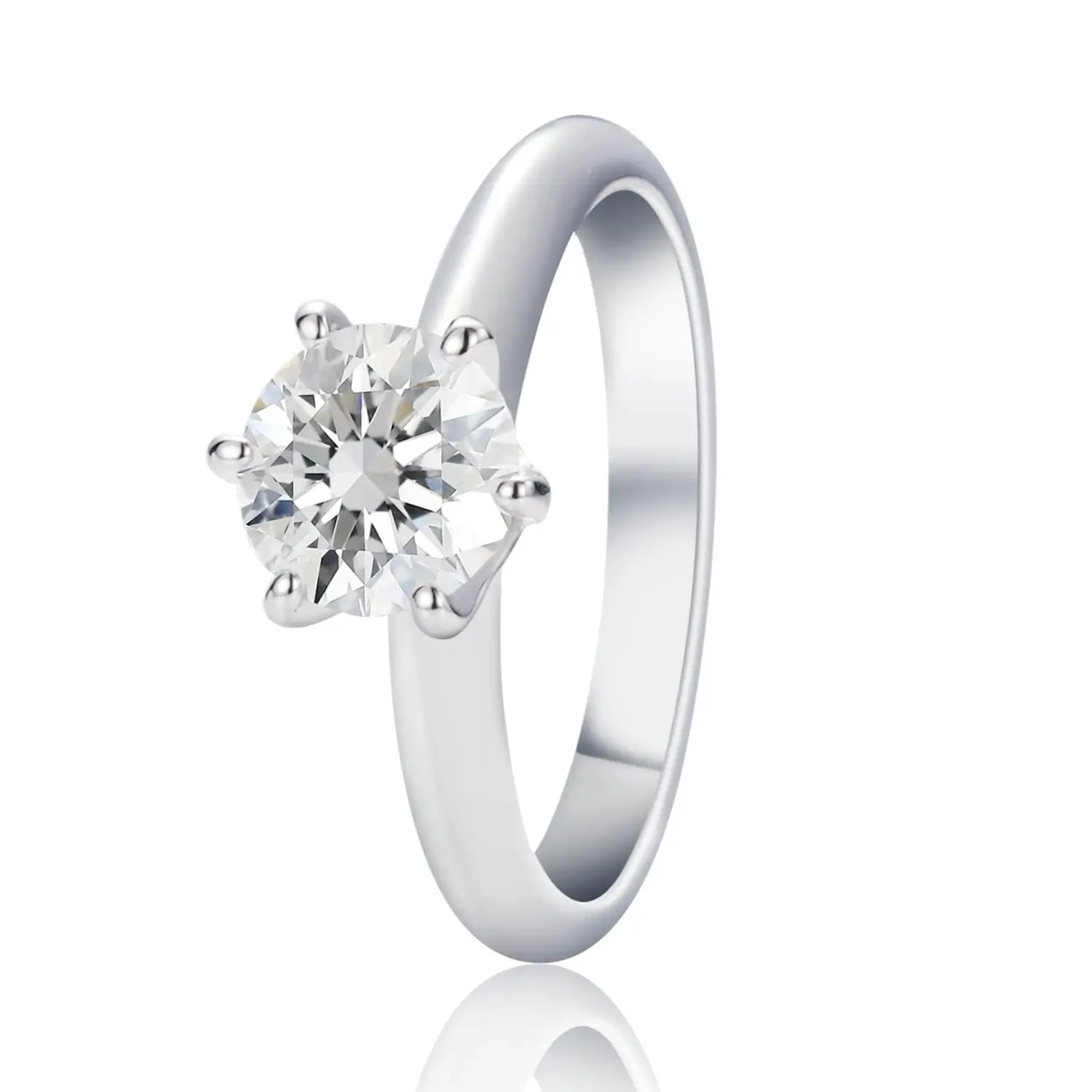 1CT Round Cut Classic Six-Prong Moissanite Diamond Engagement Ring