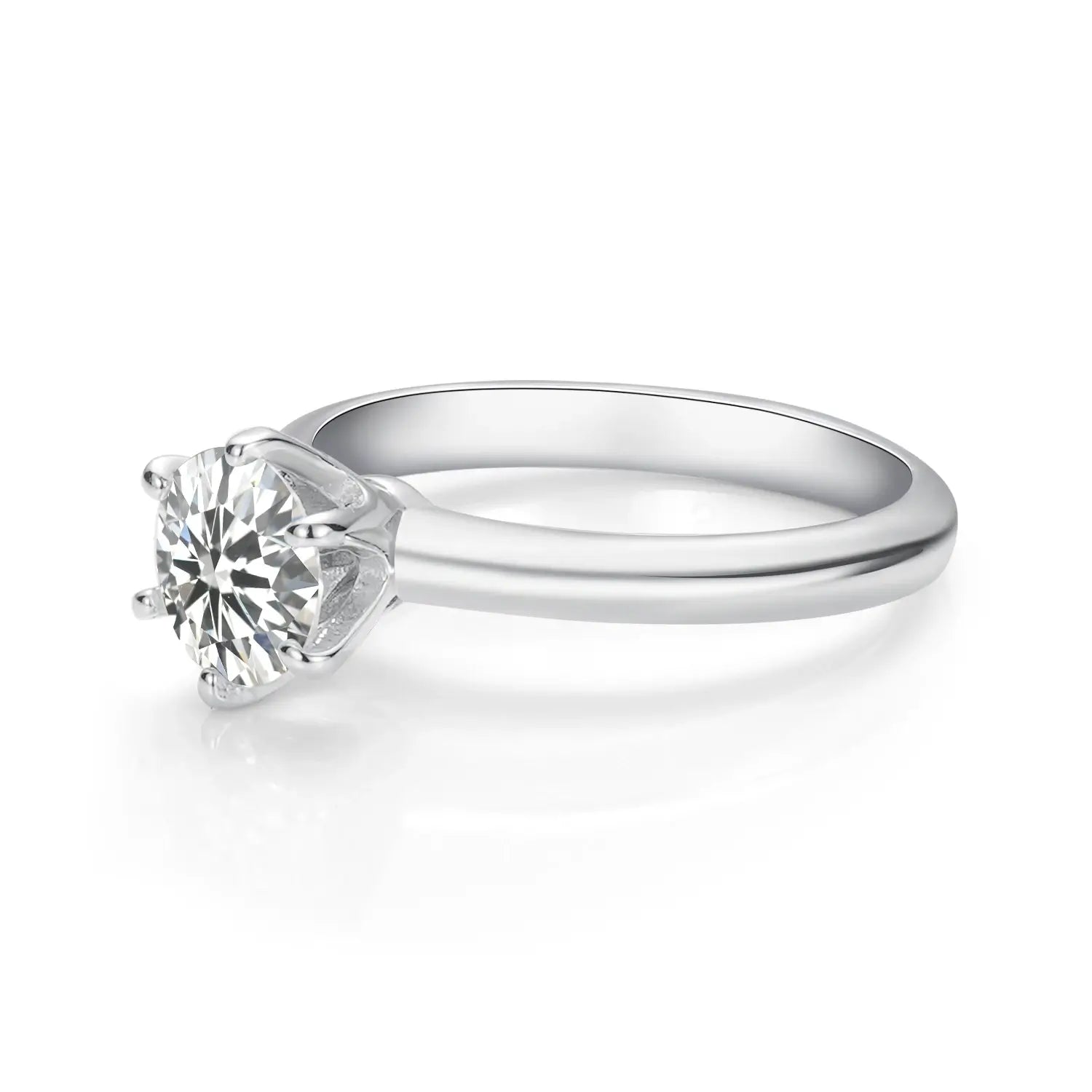 1CT Round Cut Classic Six-Prong Moissanite Diamond Engagement Ring