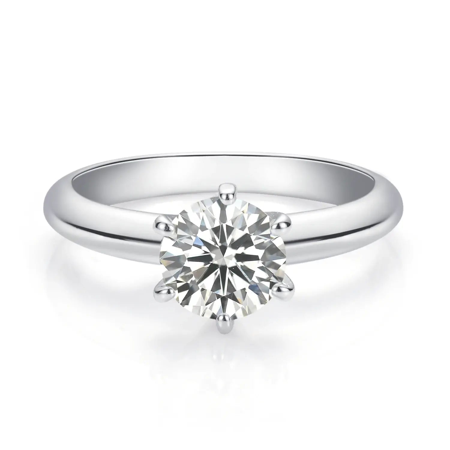 1CT Round Cut Classic Six-Prong Moissanite Diamond Engagement Ring