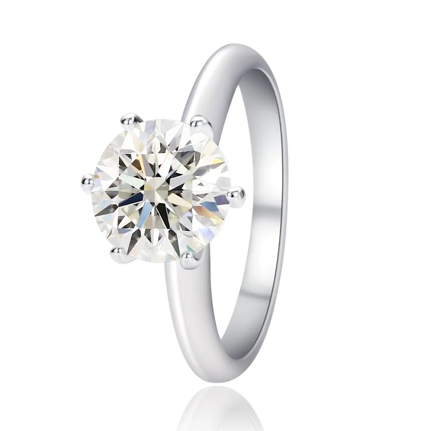 1CT Round Cut Classic Six-Prong Moissanite Diamond Engagement Ring