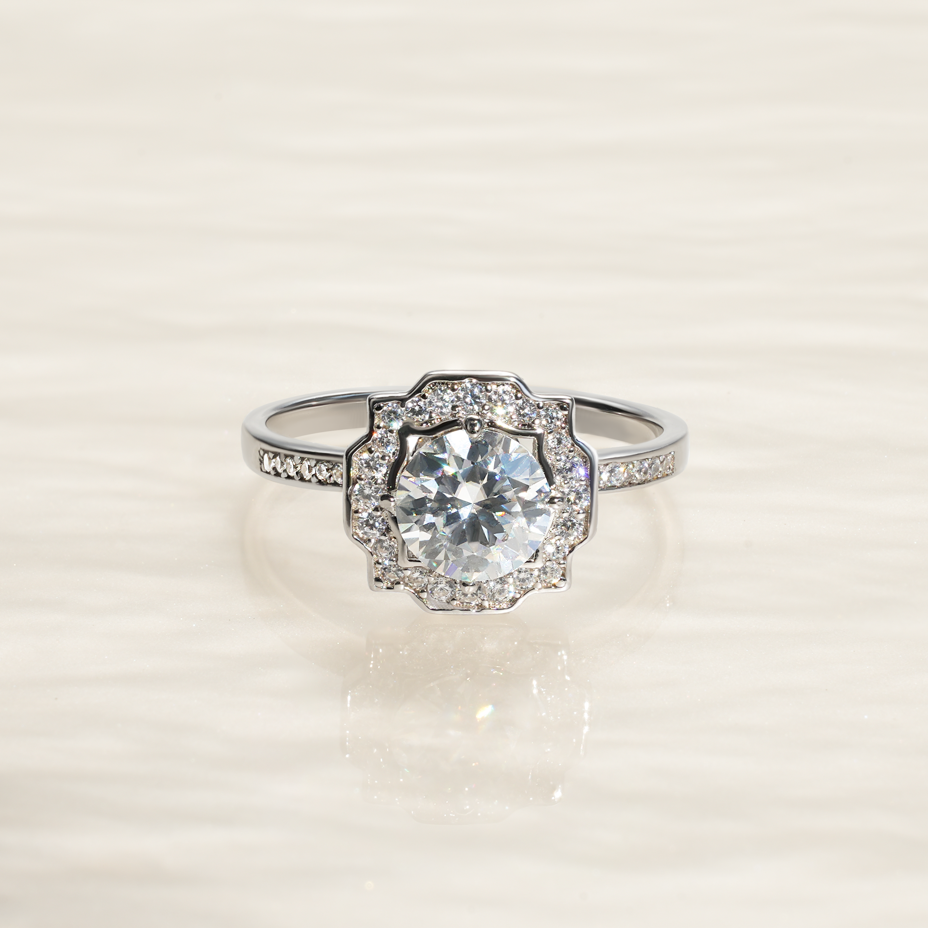 1CT Round Cut Moissanite Antique Engagement Ring