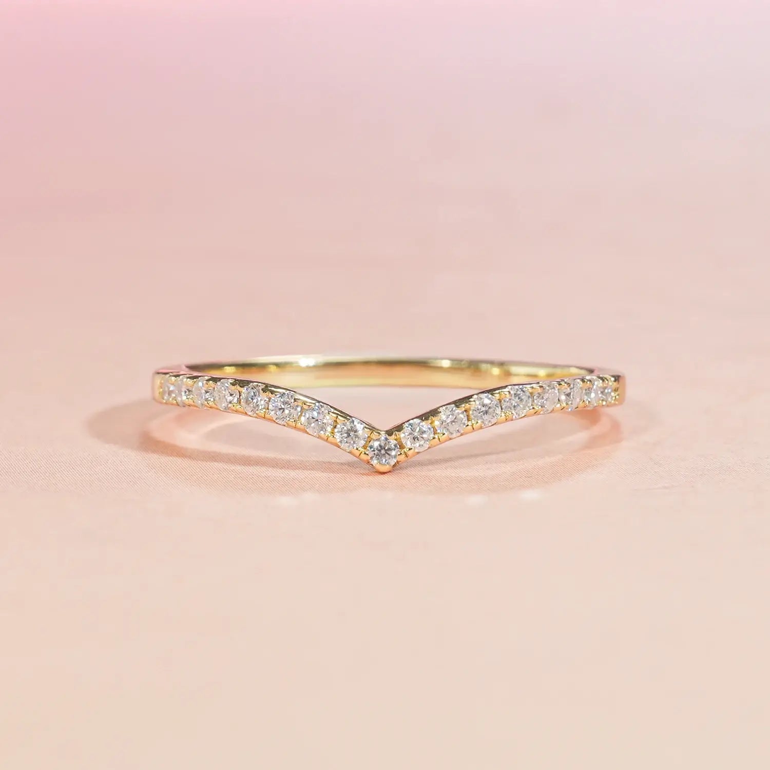 14K Gold Plated Chevron Curved Moissanite Wedding Ring