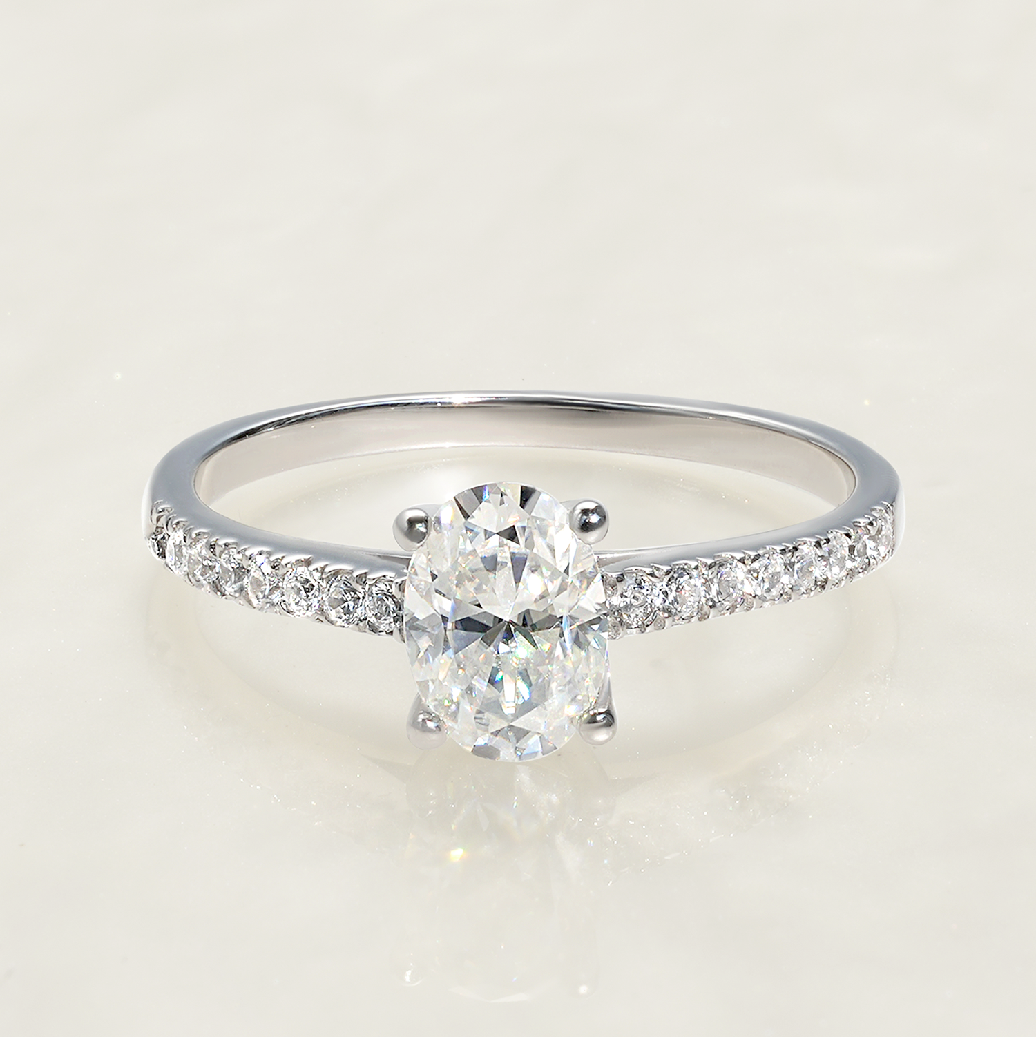 1CT Oval Pave Moissanite Engagement Ring