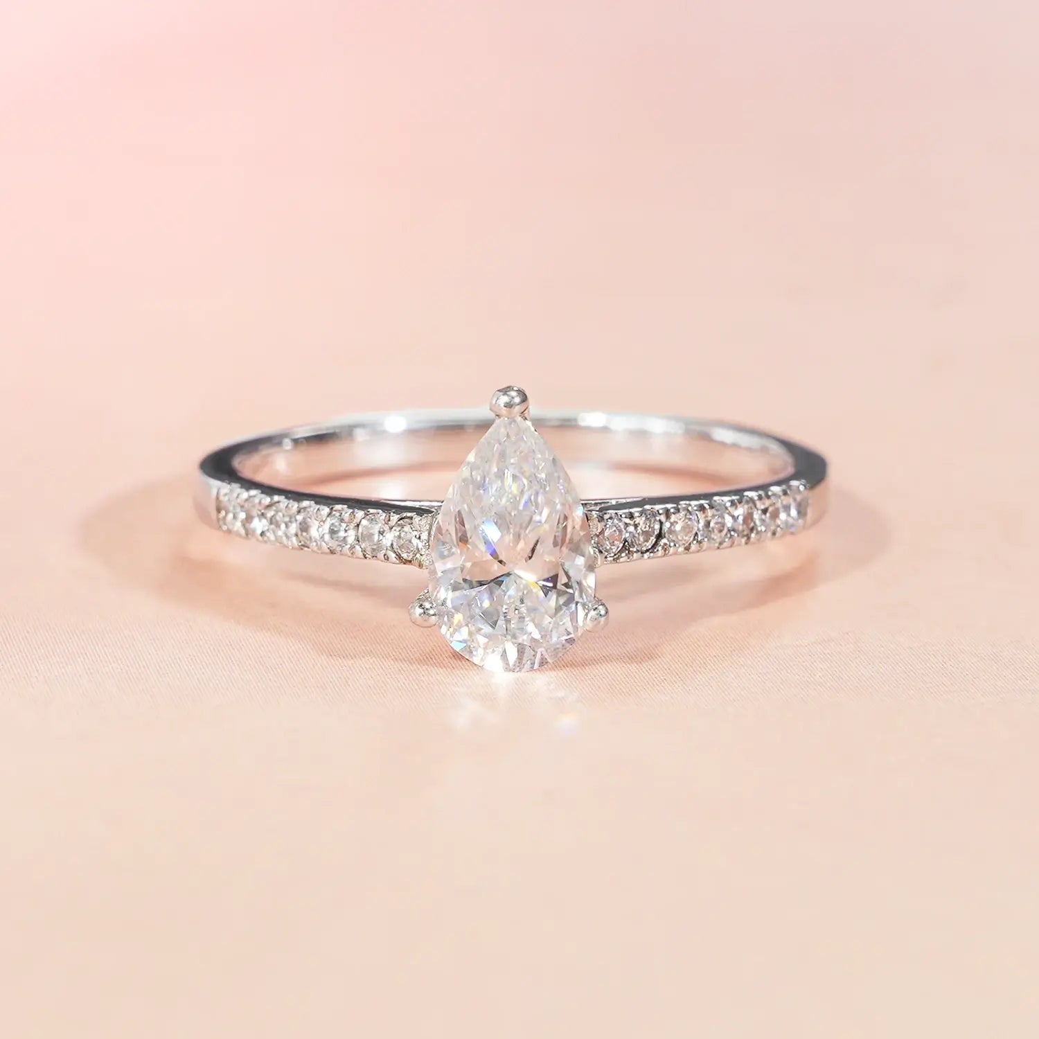 Solitaire Pear Pave Moissanite Cassic Engagement Ring