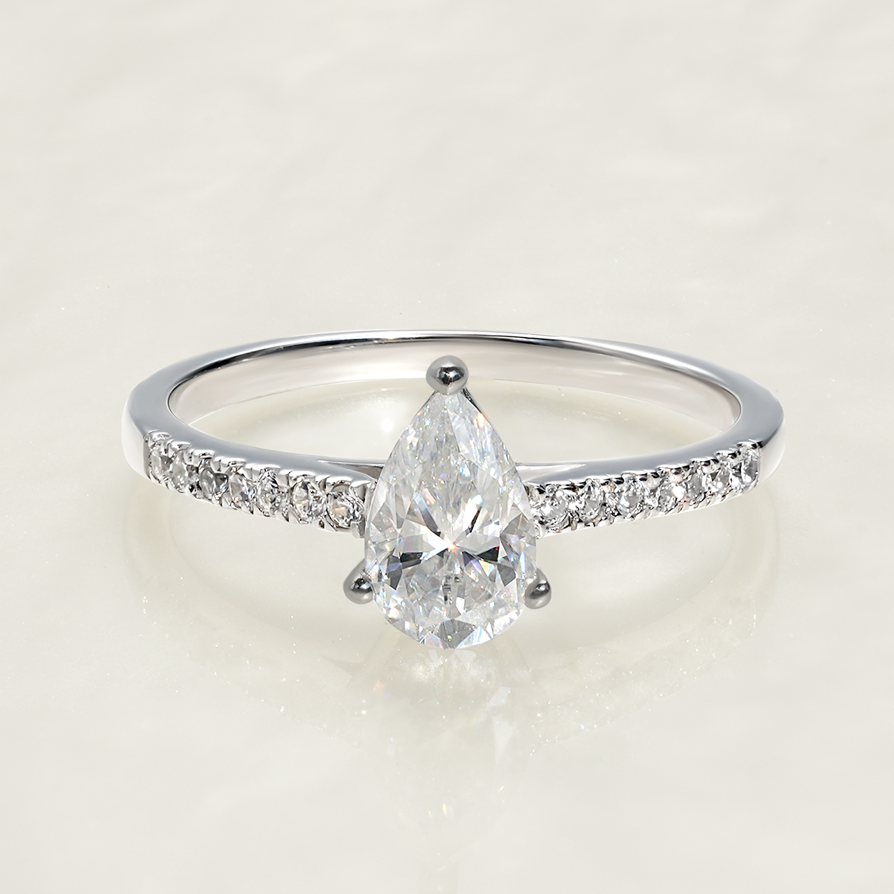 1CT Pear Pave Moissanite Cassic Engagement Ring