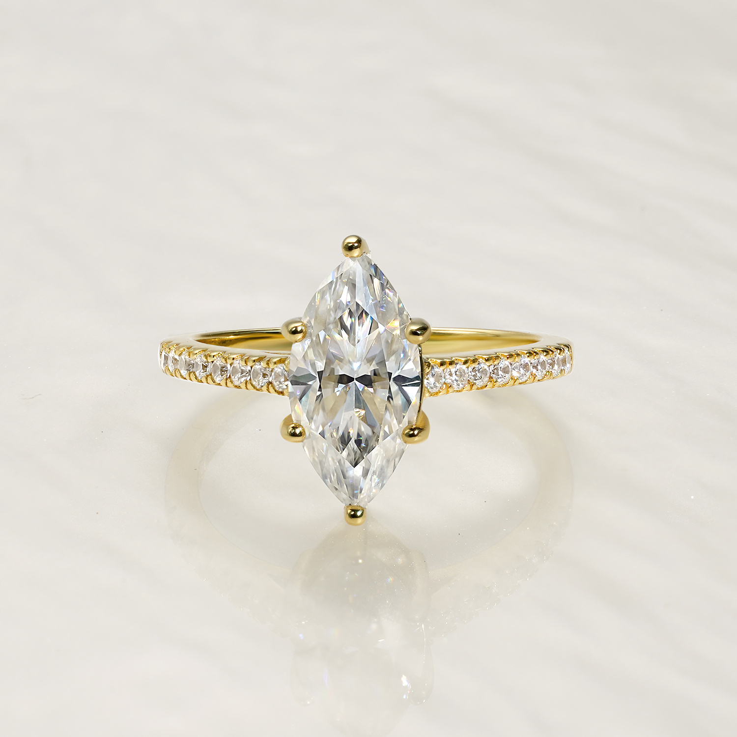 2CT Marquise Cut Moissanite Accents Engagement Ring