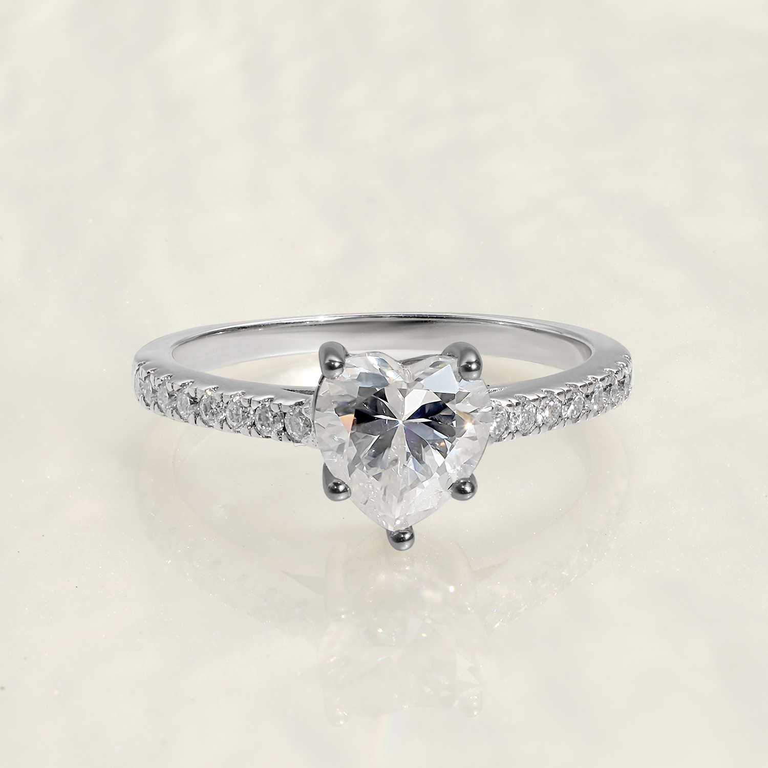 Heart Cut Moissanite Accents Engagement Ring