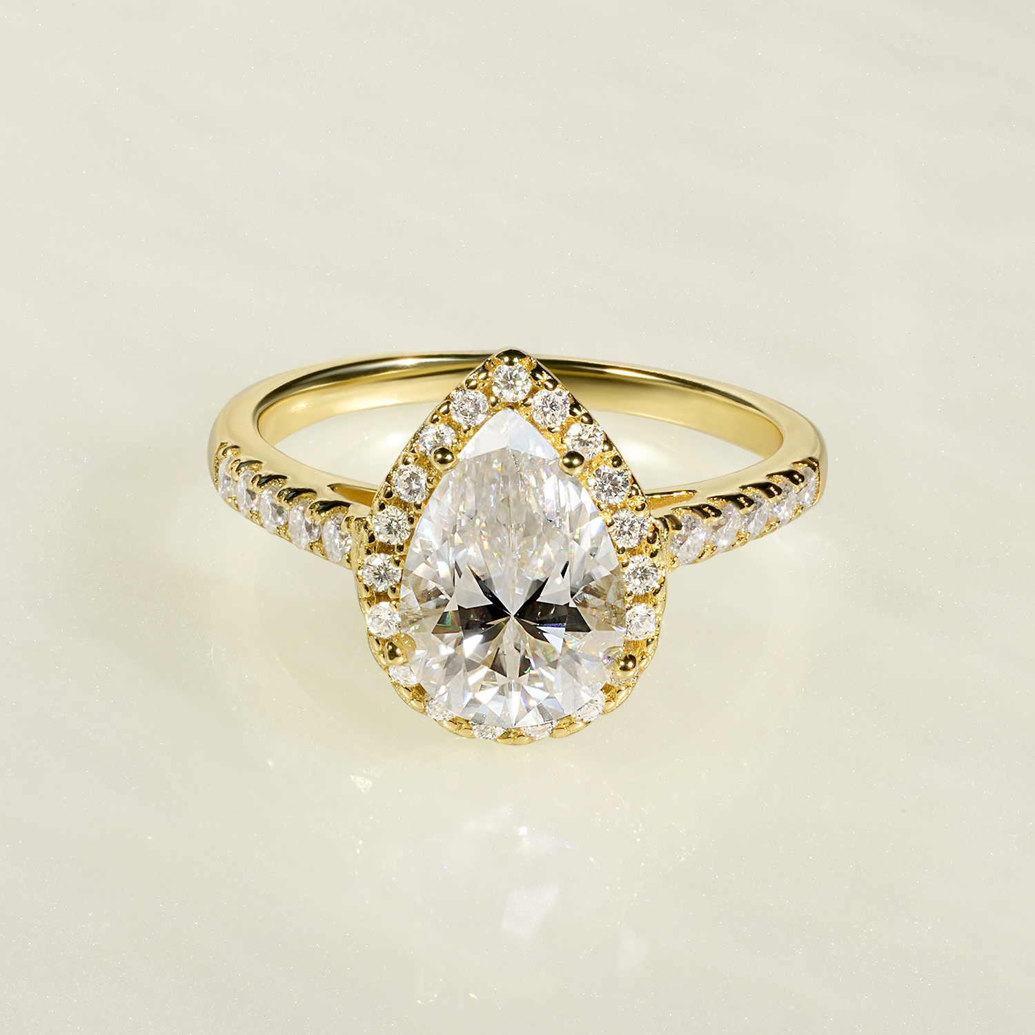 2CT Pear Cut Moissanite Halo Engagement Ring