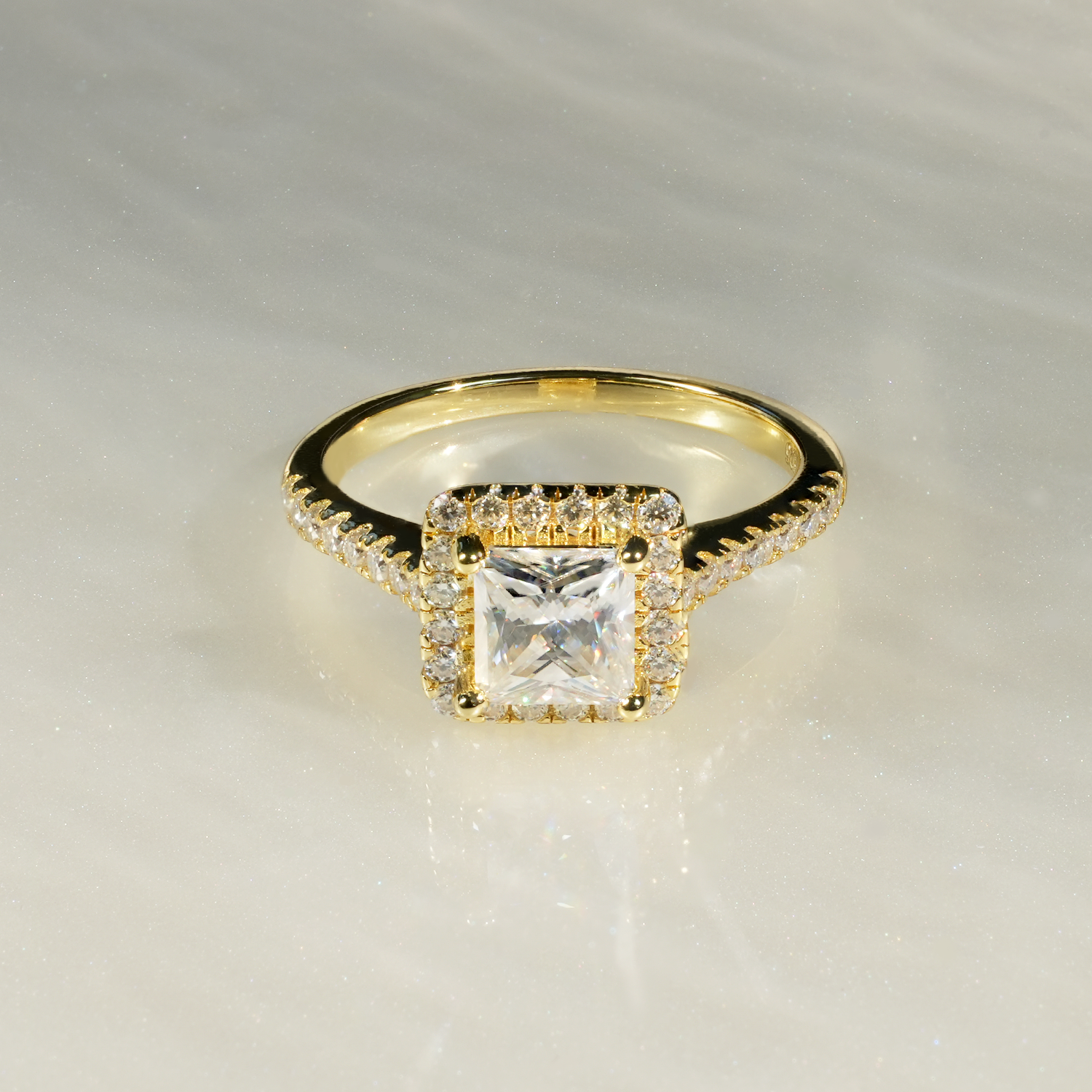 Pincess Cut Squared Halo Moissanite Engagement Ring