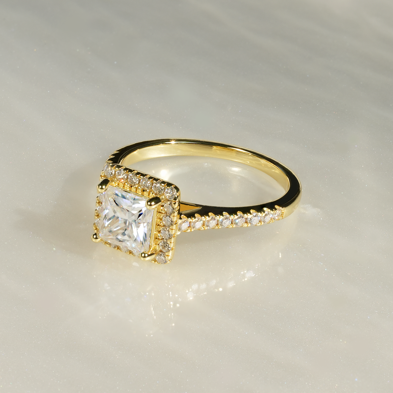 Pincess Cut Squared Halo Moissanite Engagement Ring