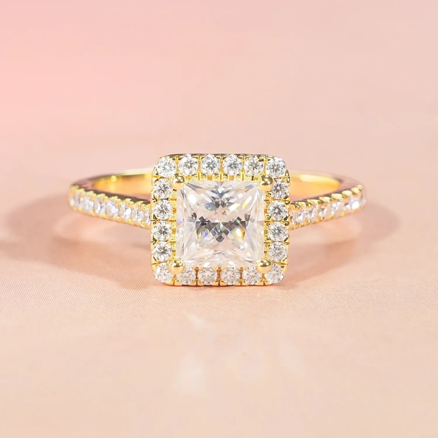 Princess Cut Squared Halo Moissanite Engagement Ring