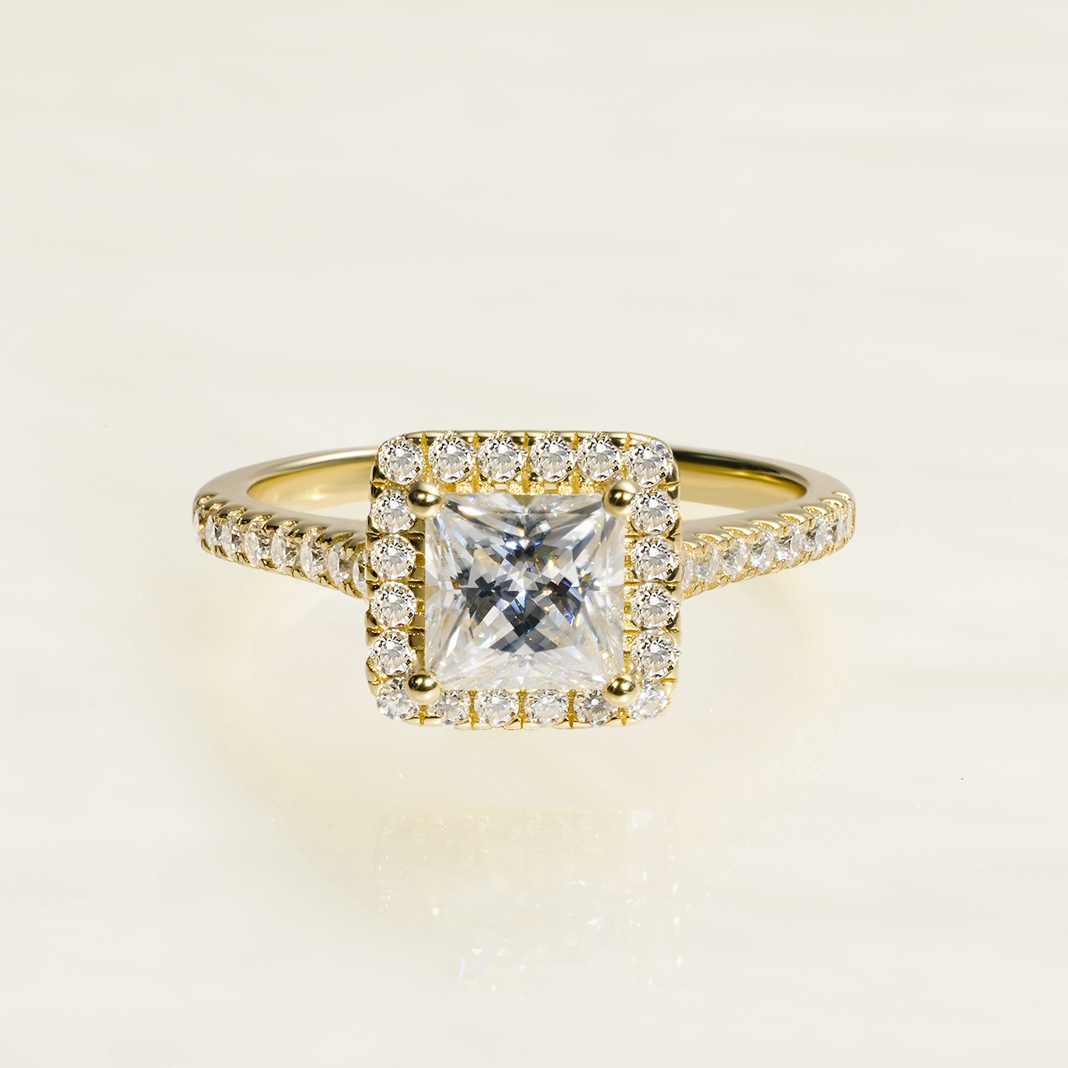 Pincess Cut Squared Halo Moissanite Engagement Ring