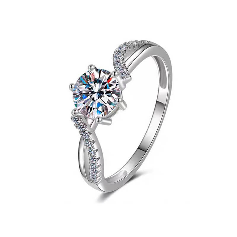 1CT Round Cut Moissanite Twist band Engagement Ring