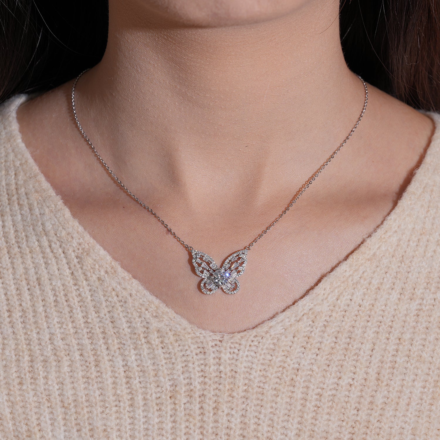 Shimmering Butterfly Moissanite Necklace