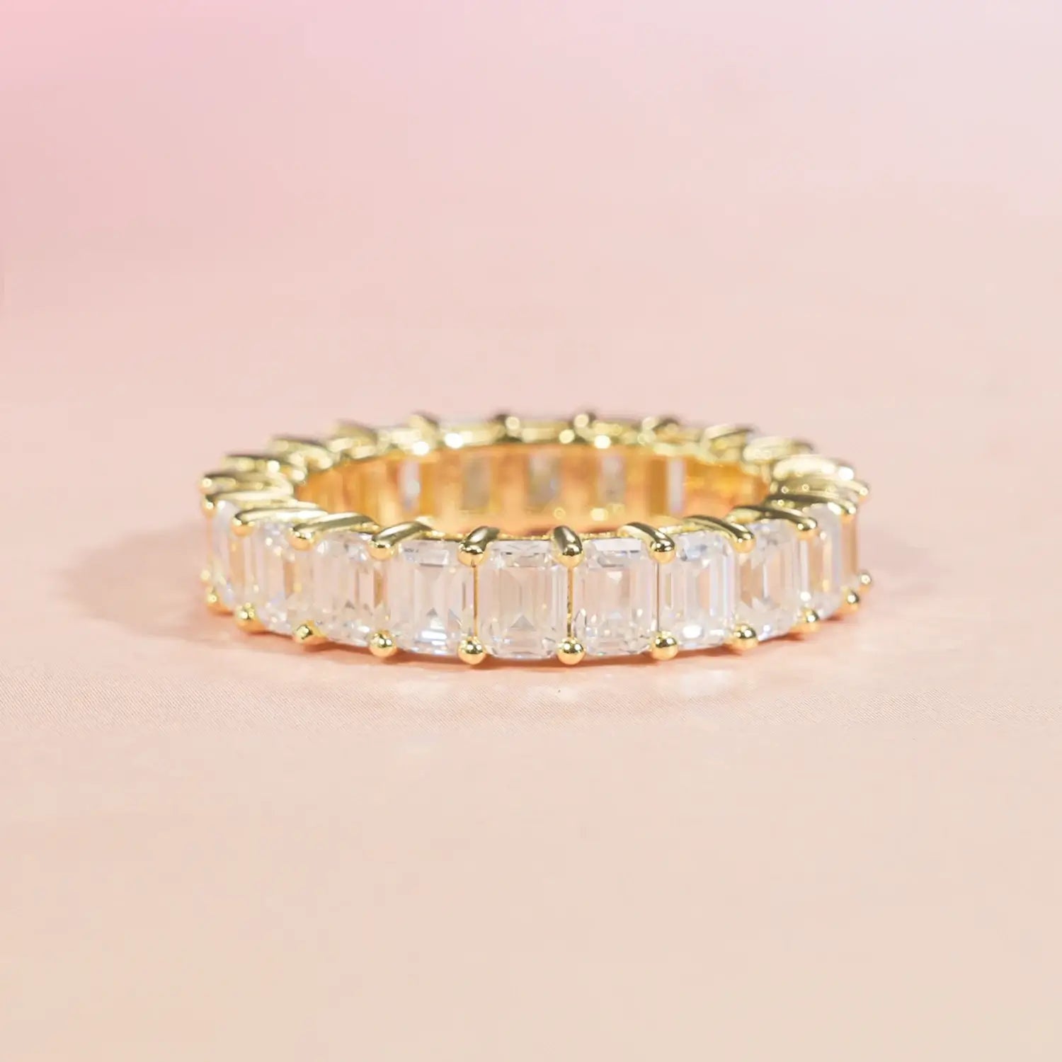 Emerald Cut Shared Prong Full Moissanite Band