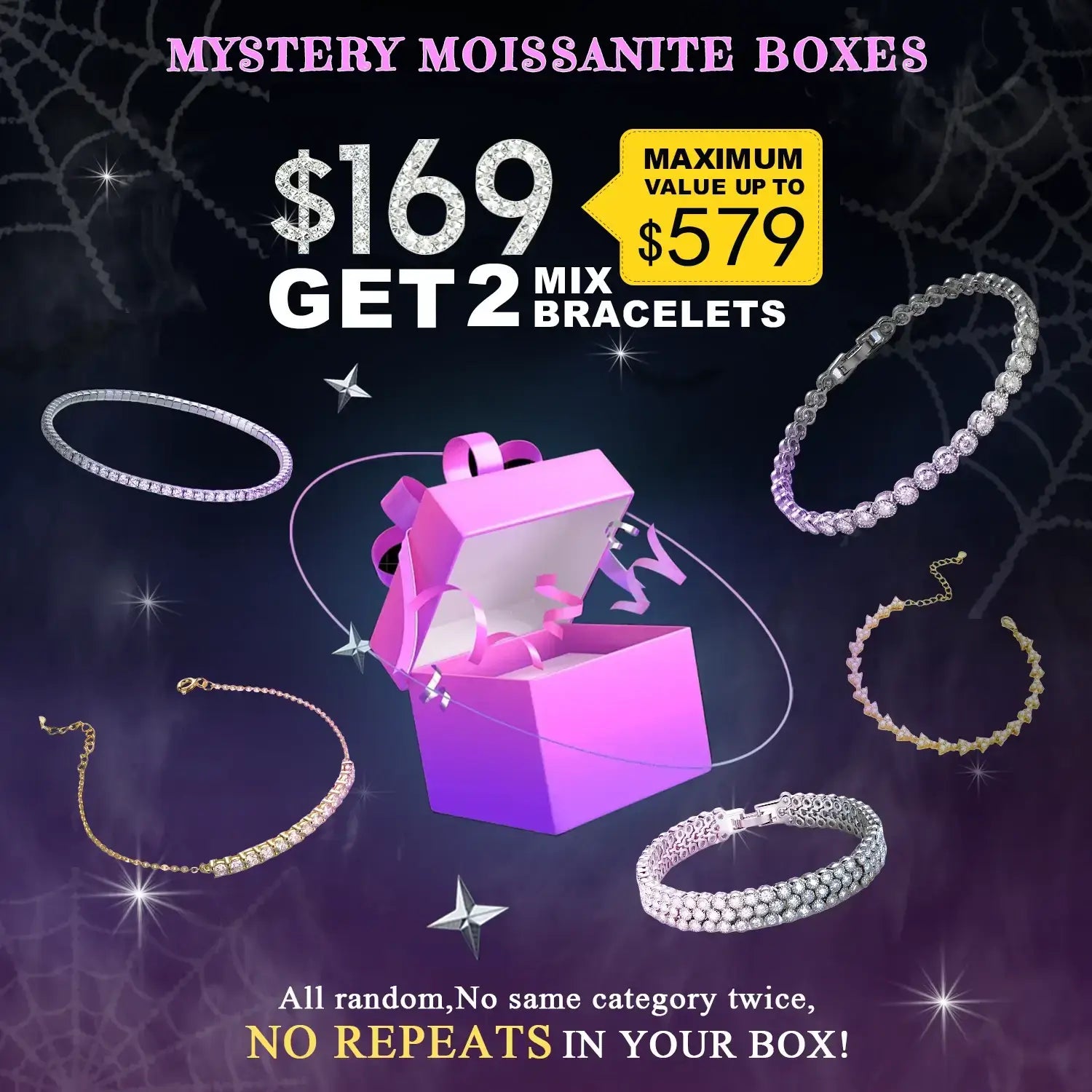 $169 Moissanite Mystery Box – Get Mix 2 Bracelets