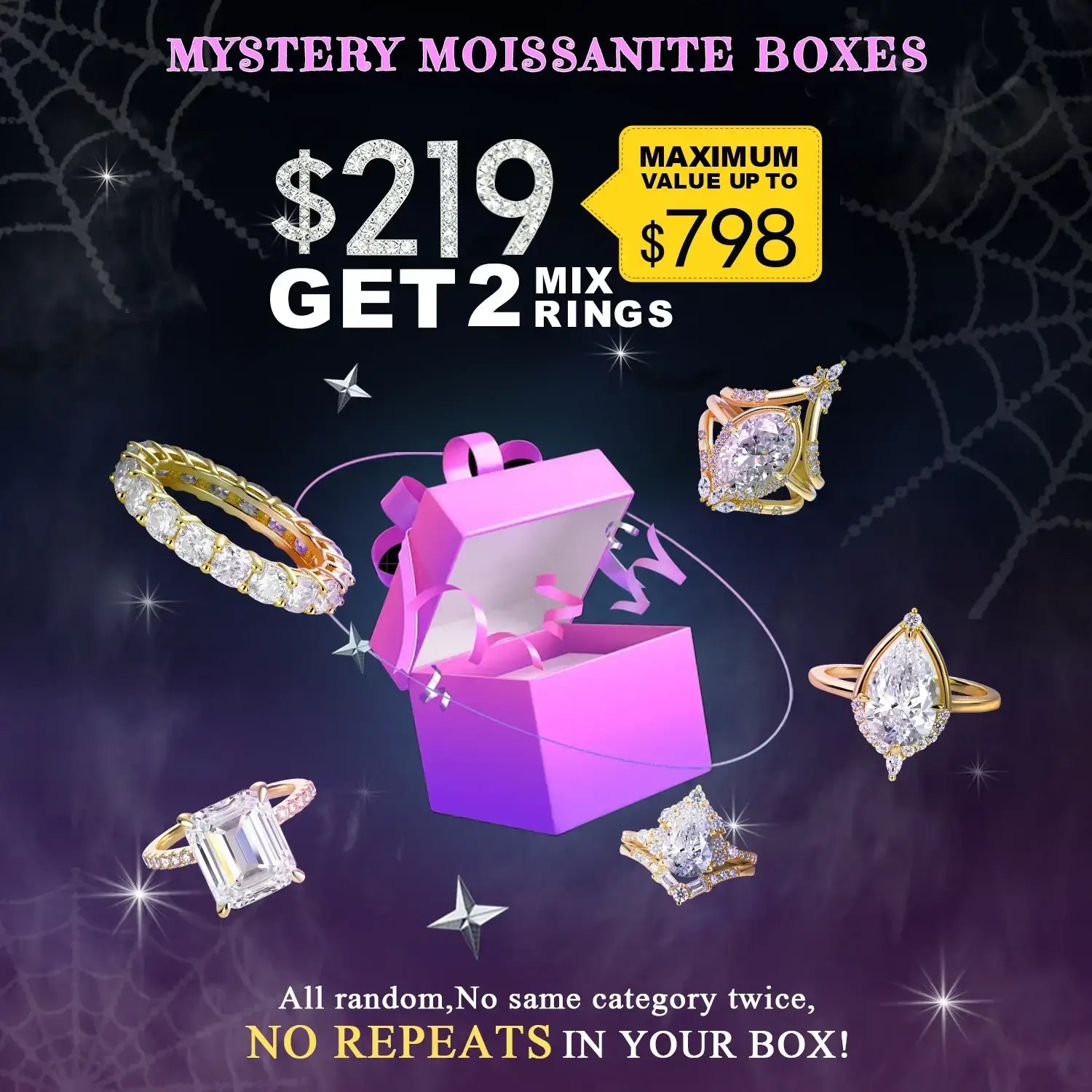 $219 Moissanite Mystery Box – Get Mix 2 Rings