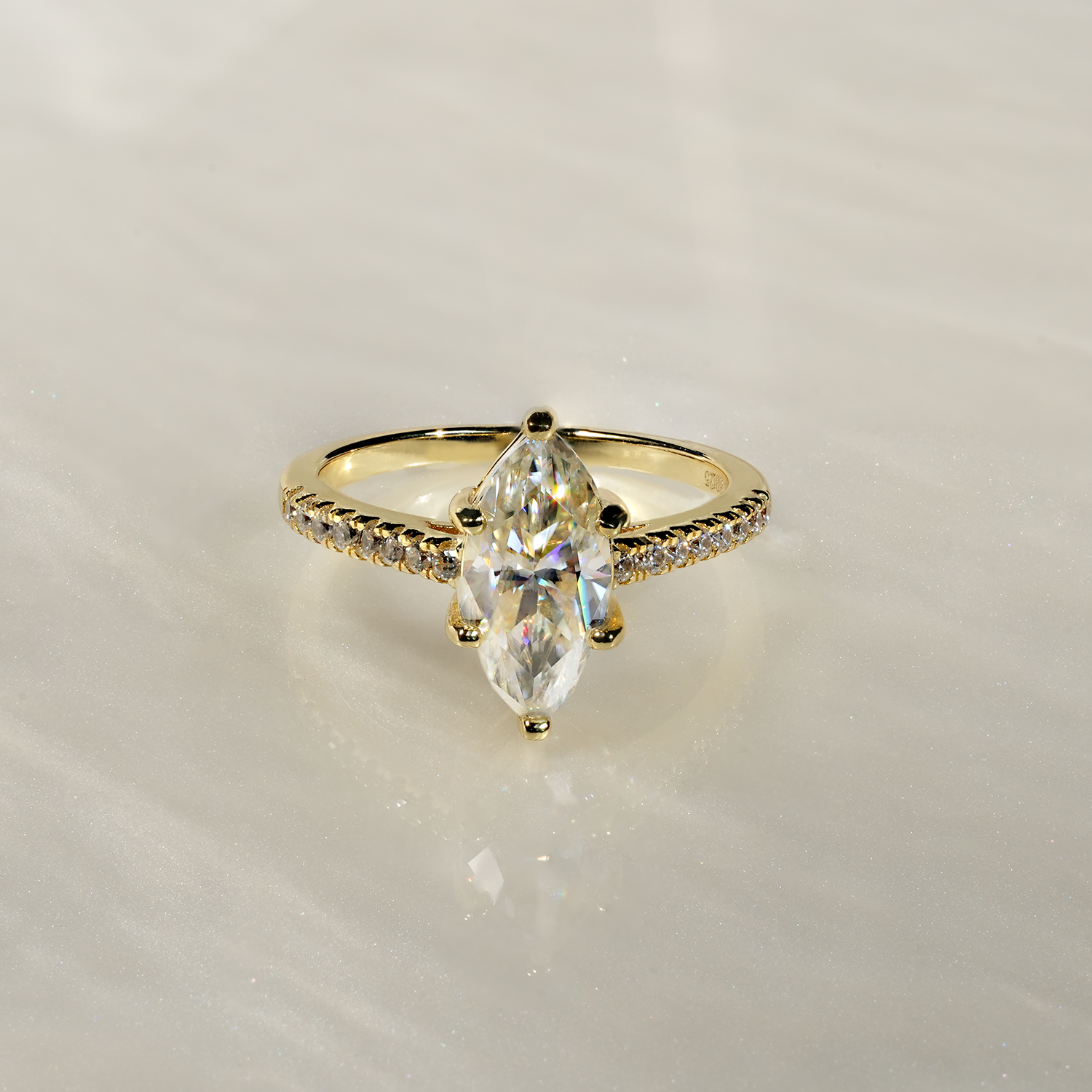 2CT Marquise Cut Moissanite Accents Engagement Ring